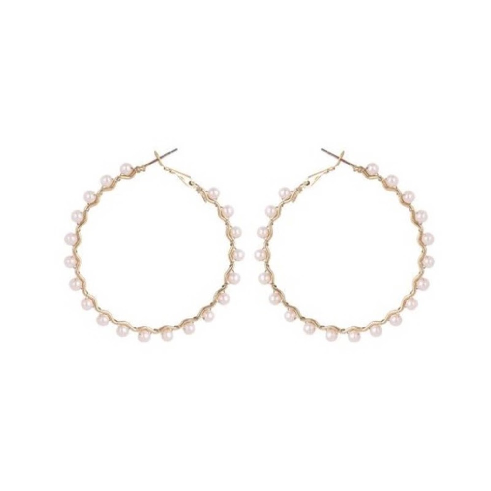 RESTOCKED! Trendy Medium Size Pearl Hoop Earrings